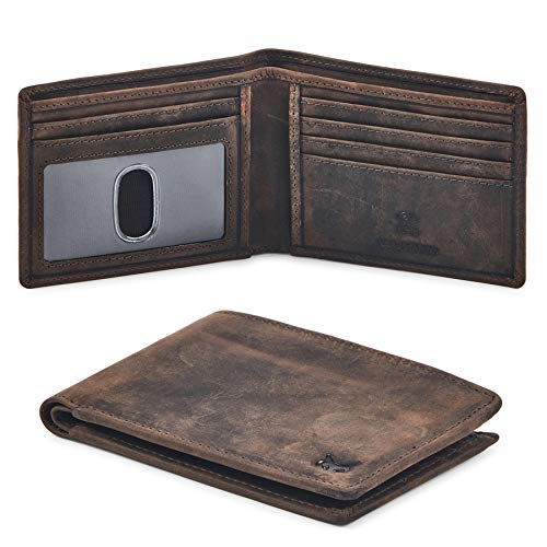 Crazy Horse Leather Bifold Wallet with RFID Blocking by Wise Owl Accessories