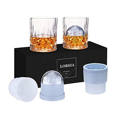 Crystal Whiskey Glasses with Ice Ball Molds