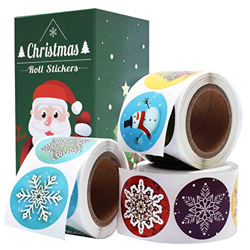 Cualfec Winter Holiday Stickers Roll - 630 Assorted 1.5" Round Designs