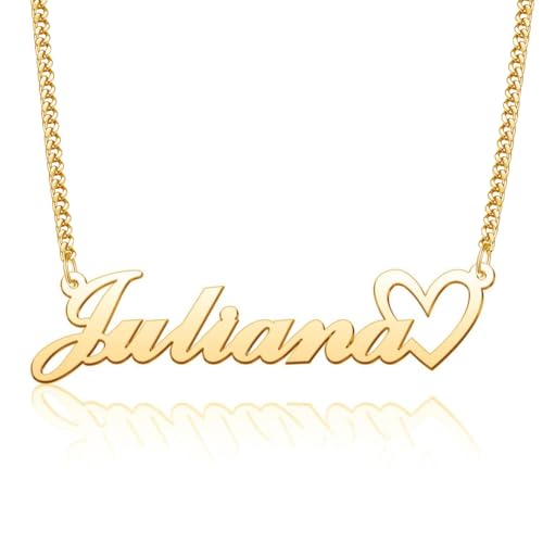 Customized 18K Gold Plated Name Necklace with Heart Pendant