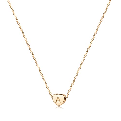 Dainty 14K Gold Plated Initial Heart Necklace by Fettero