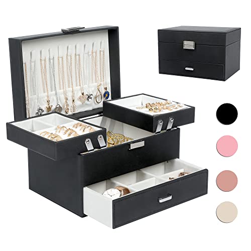 Dajasan 3-Layer Jewelry Organizer Box for Women- Black