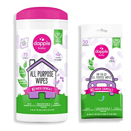 Dapple Baby Wipes, Lavender Scent, 75 Count Canister + 30 Count Pouch