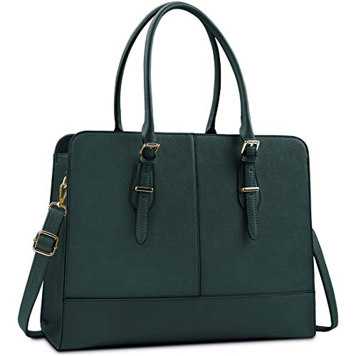 DeepGreen Leather Work Tote for 15.6" Laptop & Business