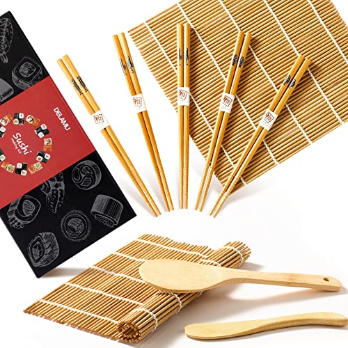 Delamu Bamboo Sushi Making Kit with Beginner Guide and Plates