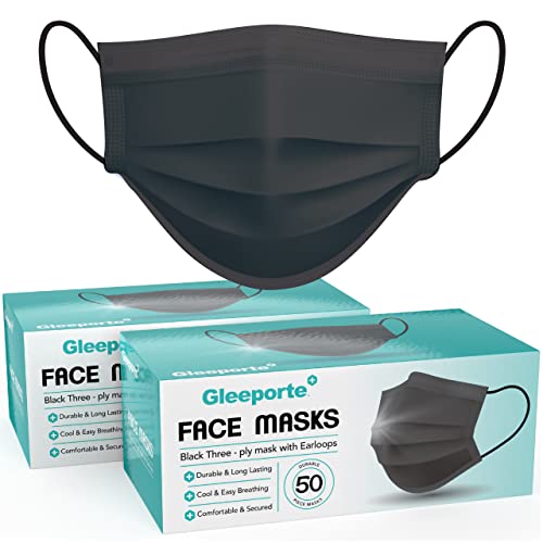 Disposable Black Face Mask, 3-Ply Adult Masks