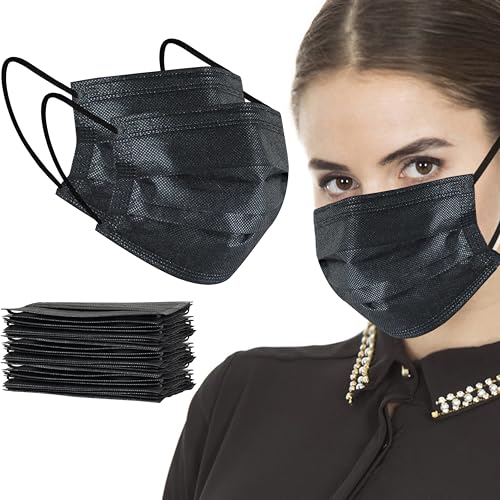 Disposable Face Masks, 3 Ply, 100Pcs, Black