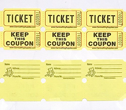Double Roll 100 Yellow Raffle Tickets for Fundraiser Event