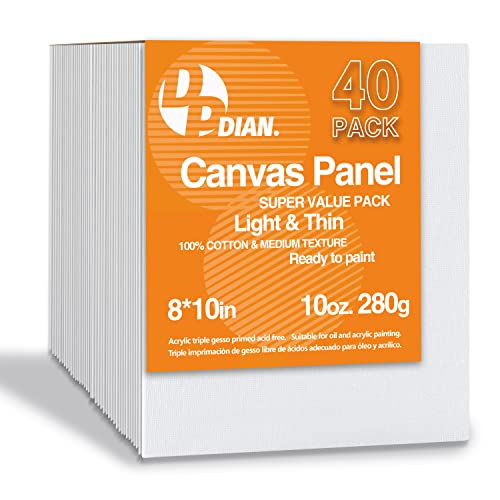 DPIAN Canvas Boards 40 Pack, 8x10 Super Value for Oil & Acrylic Painting