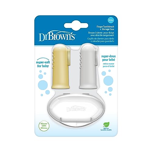 Dr. Brown's Baby Silicone Finger Toothbrush, 3m+, Gray/Yellow, 2-Pack