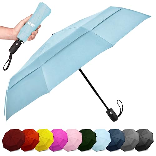EEZ-Y Travel Umbrella: Lightweight, Windproof, Easy Open/Close, Light Blue