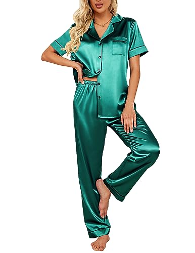 Ekouaer Green Silk Pajamas Set