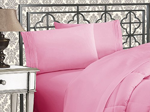 Elegant Comfort Luxe 1500 Premium Microfiber 4-Piece Sheet Set, Full, Light Pink