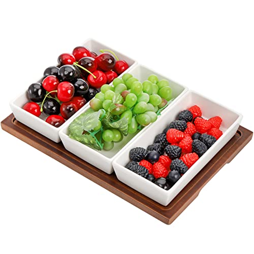 Elsjoy Ceramic Serving Bowls with Wooden Tray