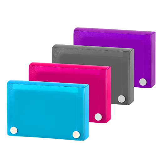 Emraw 3x5 Index Card Case with Business Card Holder & Tab Dividers - Pack of 4