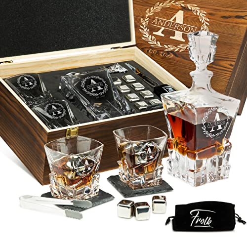 Engraved Whiskey Decanter and Stones Set