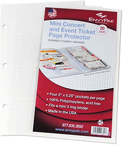 EnvyPak Ticket Protector Refill Pages - Holds Four 2” x 5 ” Stubs - Pack of 20