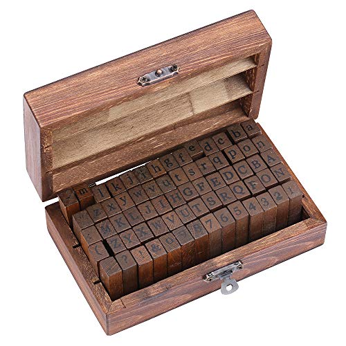 Estone 70-Piece Wooden Alphabet & Number Rubber Stamp Set