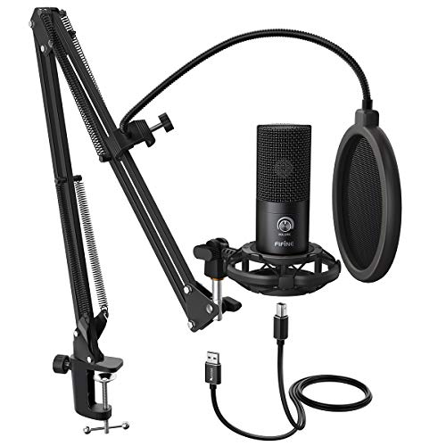 FIFINE Studio Condenser USB Microphone Kit with Adjustable Boom Arm Stand
