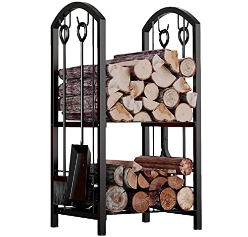 Fireplace Firewood Log Rack 5-Piece Storage Set