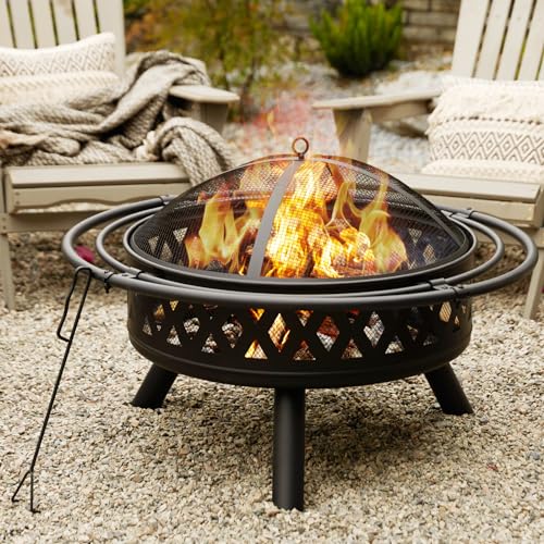 Fissfire 35" Outdoor Wood Burning Fire Pit with Spark Screen and Poker