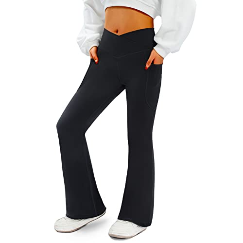 TOPYOGAS Women's Casual Bootleg Yoga Pants V Crossover High Small, D-black