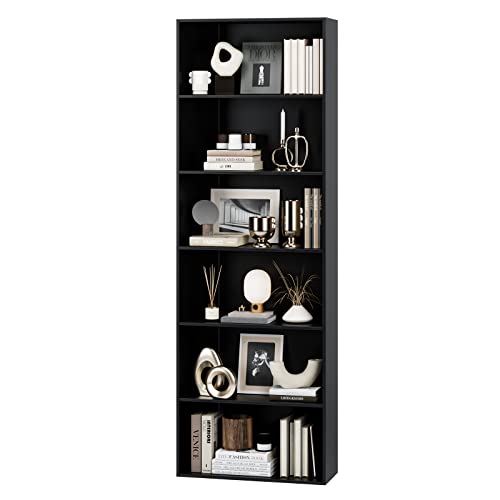 FOTOSOK 6-Tier Open Bookcase - Black