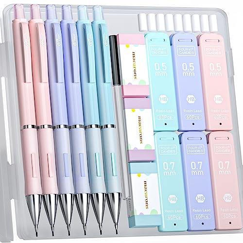 Four Candies Pastel Mechanical Pencil Set with Refills and Erasers