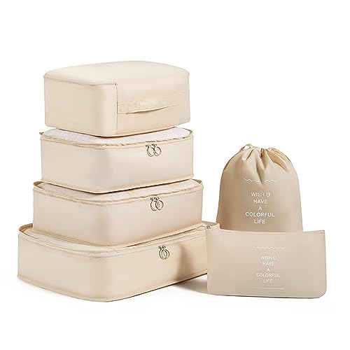 Fxkoolr 6-Piece Luggage Packing Cubes Set for Travel, Beige