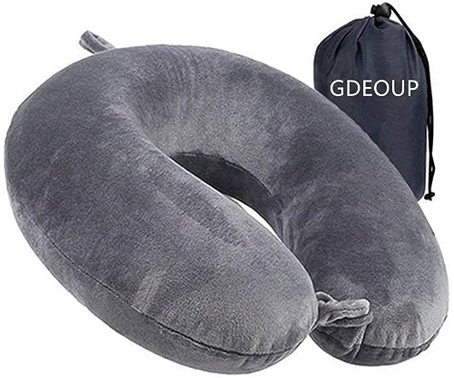 GDEOUP Memory Foam Travel Neck Pillow - Compact & Lightweight Grey