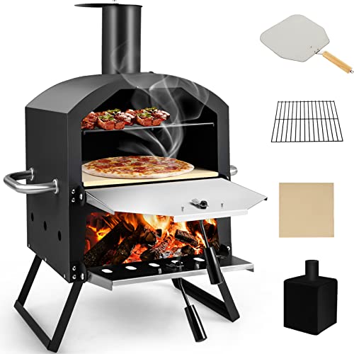 Giantex 2-Layer Outdoor Wood-Fired Pizza Oven with Accessories