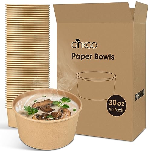 Ginkgo 90-Count 30oz Large Paper Soup Bowls - Leak-Proof Disposable Bulk Bowls