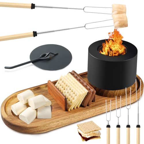 GKOKG Indoor Smores Kit with Roasting Sticks & Tabletop Fire Pit