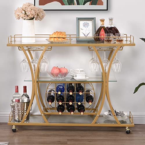 Gold Bar Serving Cart with Wine Rack