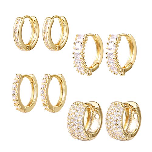 Gold Huggie Hoop Earrings Set