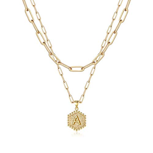 Gold Initial Hexagon Necklace for Women