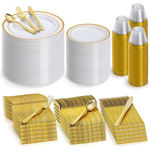 Gold Plastic Dinnerware Set for 100 Guests