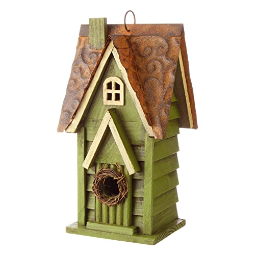 Green Hanging Distressed Wood Birdhouse by Glitzhome