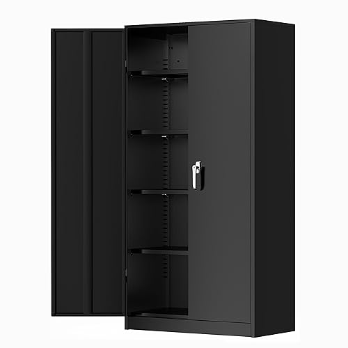 Greenvelly Metal Cabinet - Tall Black Locking Steel Cabinet