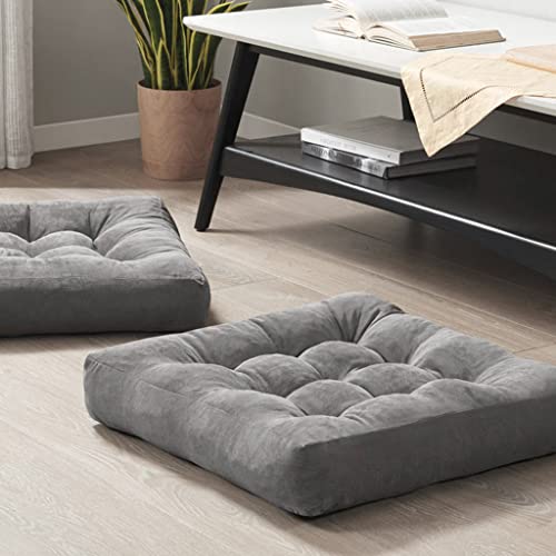 Grey Corduroy Tufted Floor Pillows Set of 2 - 22x22 Inch