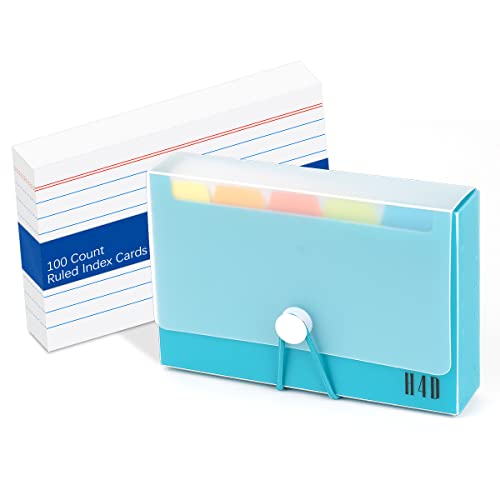 H4D 3x5 Index Card Case with 100 Ruled Index Cards and Dividers, Teal