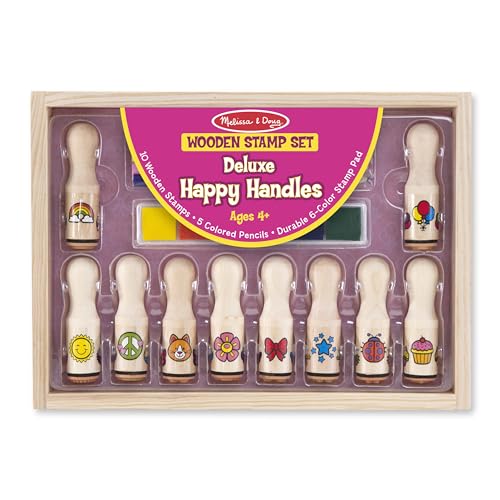 Happy Handle Stamp Set: 10 Stamps, 5 Pencils, 6-Color Ink Pad