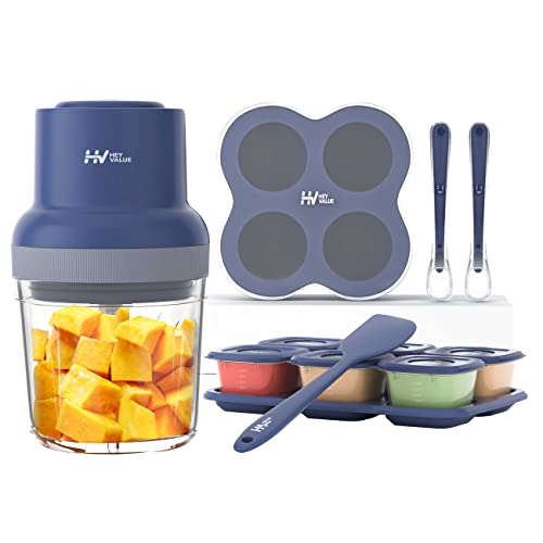 HEYVALUE 13-in-1 Baby Food Maker with Containers and Freezer Tray (Dark Blue)