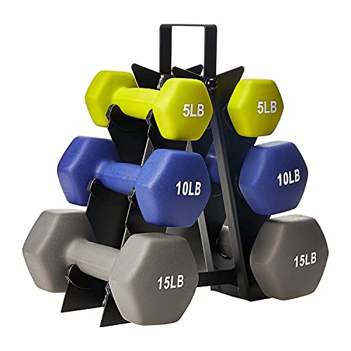 HolaHatha Hex Dumbbell Weight Set with Rack
