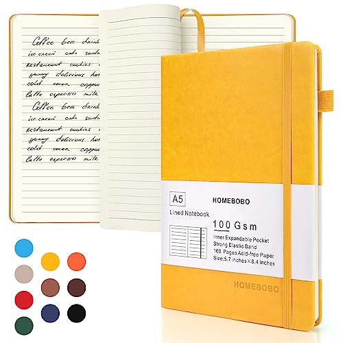 HOMEBOBO Yellow A5 Leather Ruled Journal
