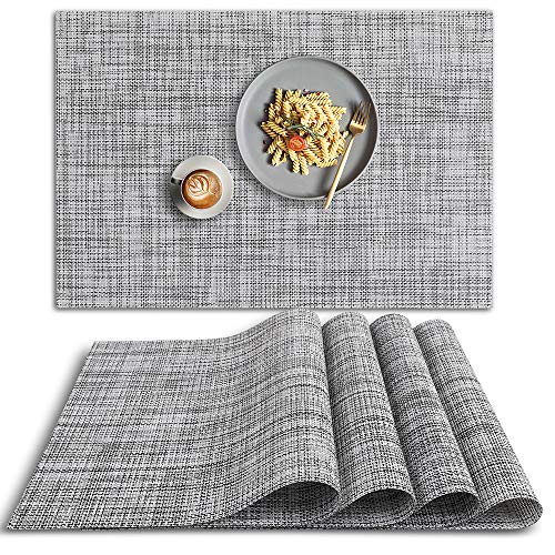 homEdge 4-Piece Non-Slip Heat Resistant Washable Placemat Set - Gray