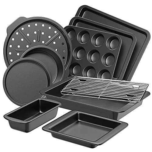 HONGBAKE Nonstick Bakeware Set, 10-Piece Grey Kitchen Oven Pan Collection