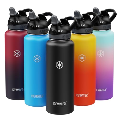 ICEWATER 40 oz Vacuum Insulated Water Bottle with Straw Lid and Carry Handle