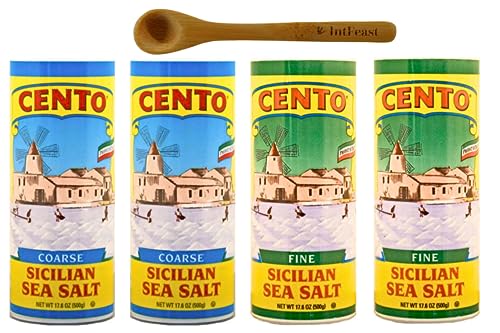 IntFeast Sicilian Sea Salt Collection: Coarse and Fine 4 Pack with Bamboo Spoon