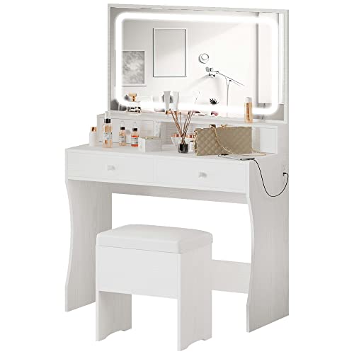 IRONCK Makeup Vanity Set with LED Lighted Mirror